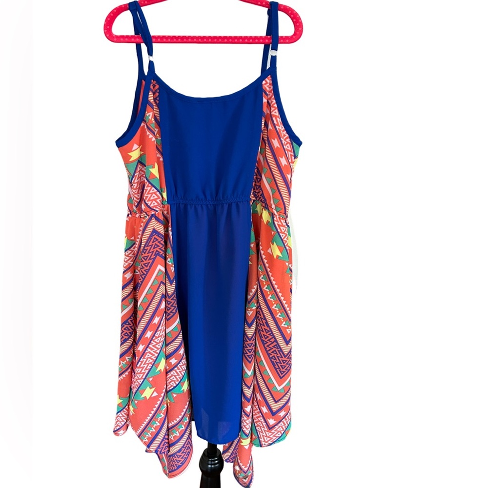 My Michelle Blue and Orange Fun Geometric Dress - Size 12 Girls